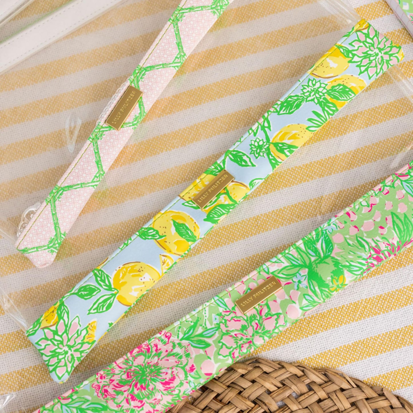 Lilly Pulitzer Small Makeup Bags, Cosmetic Zipper Pouches for Travel and Purse, Set of 3, Lime Feeling Good