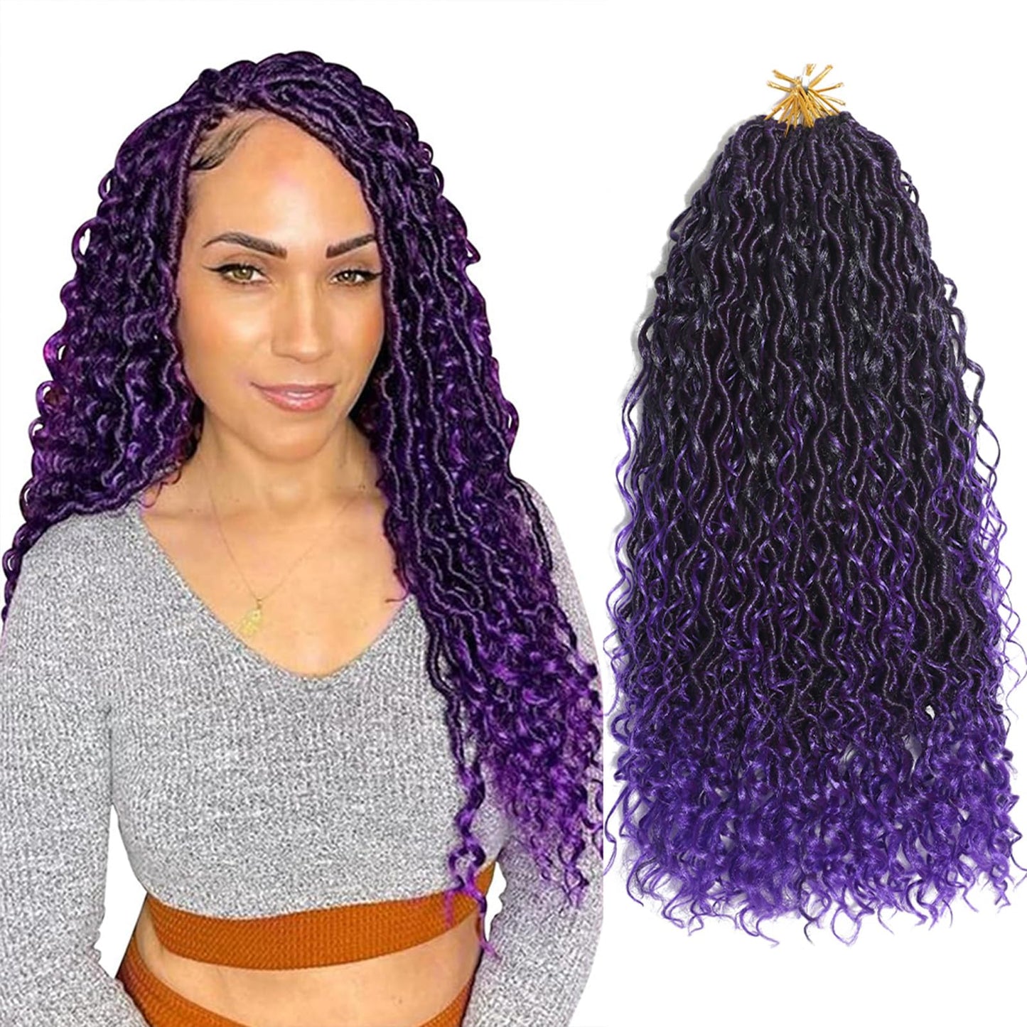 24 Inch Goddess Locs Crochet Hair 8 Packs Faux Locs Crochet Hair for Black Women 1B/Purple Pre-curled River Locs Hair for Women Pre Looped Bohemian Hair Synthetic Extensions (1B/Purple,24 Inch)