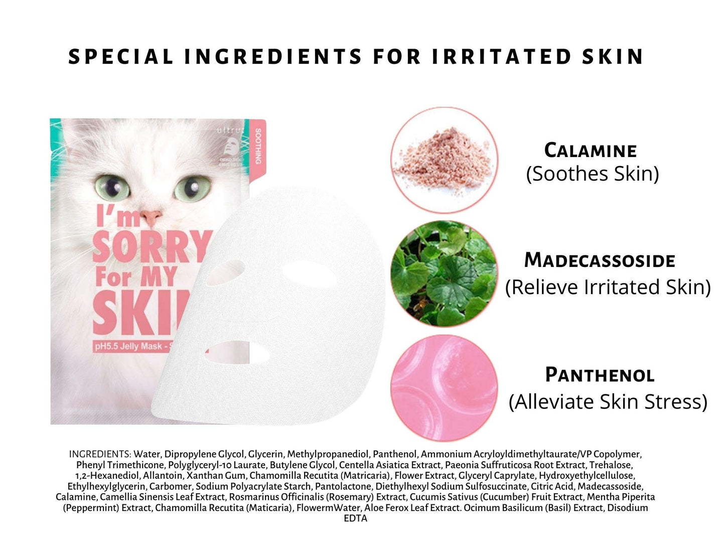 I'M SORRY FOR MY SKIN pH5.5 Jelly Face Mask Skin Care Set, Korean Skin Care Hydrating Masks, Self Care Items Beauty Gifts for Women, Pack of 10 (Soothing Fasial Mask - Cat)