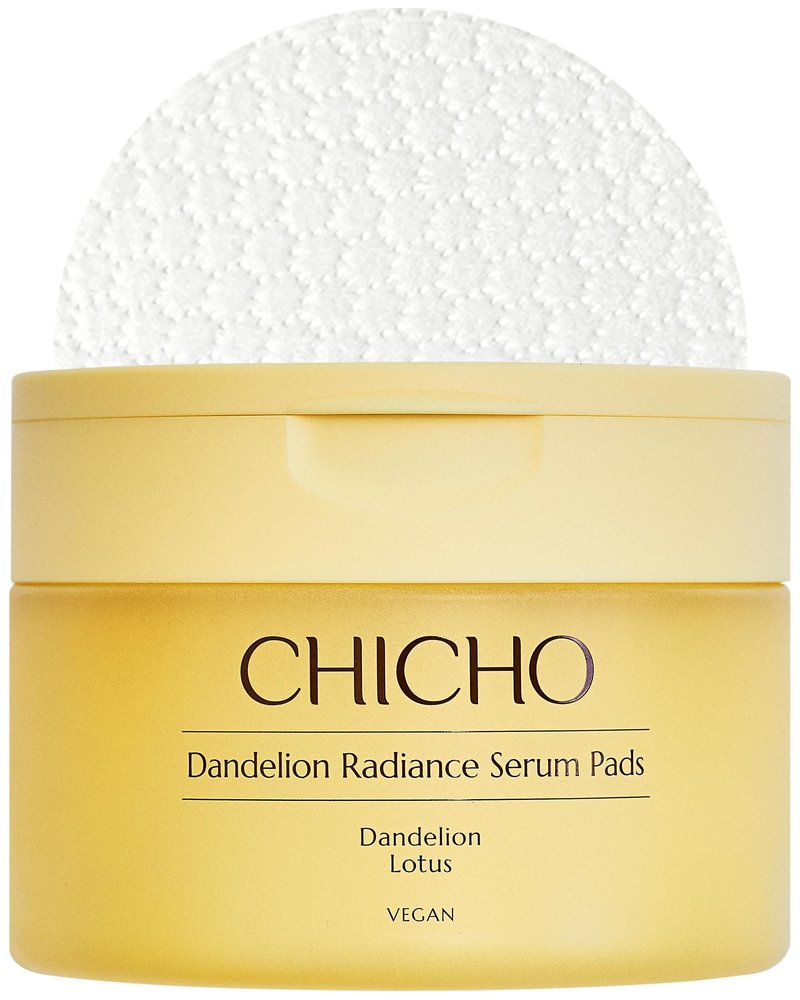 CHICHO Dandelion Radiance Serum Pads (90 Pads) – Jumbo 8cm Quick Mask Toner Pads – 80.2% Dandelion Biome + Lotus, Vegan pH 5.2, Sensitive Skin