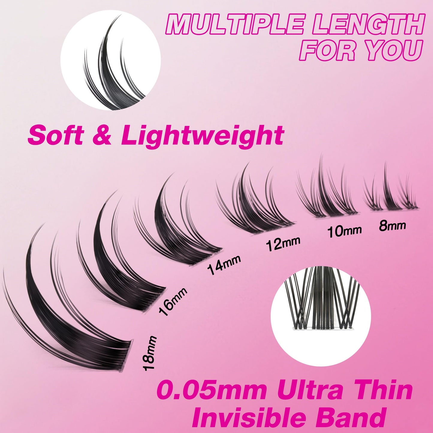 VEYESBEAUTY Manga Lash Clusters Kit Eyelash Extensions Thin & Invisible Band DIY Individual False Eyelashes Newbie's Five-Second Series Wispy Lash Tray Kit, with Bond&Seal Remover Applicator