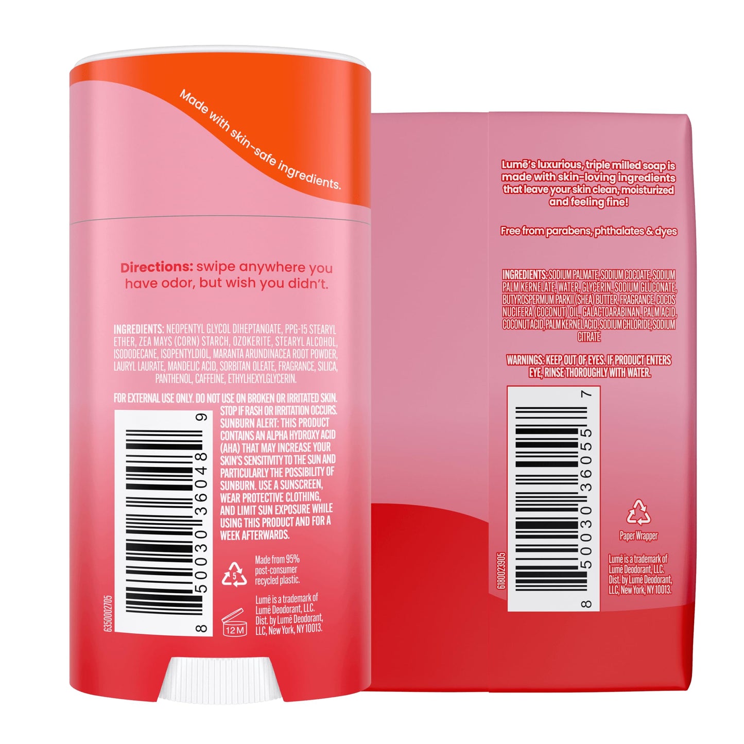 Lume Whole Body Deodorant And Soap - 2.6 Ounce Smooth Solid Stick With 72 Hour Odor Control (Pack of 2) and 5 Ounce Triple Milled Soap (Pack of 2) - Aluminum and Baking Soda Free (Peony Rose)