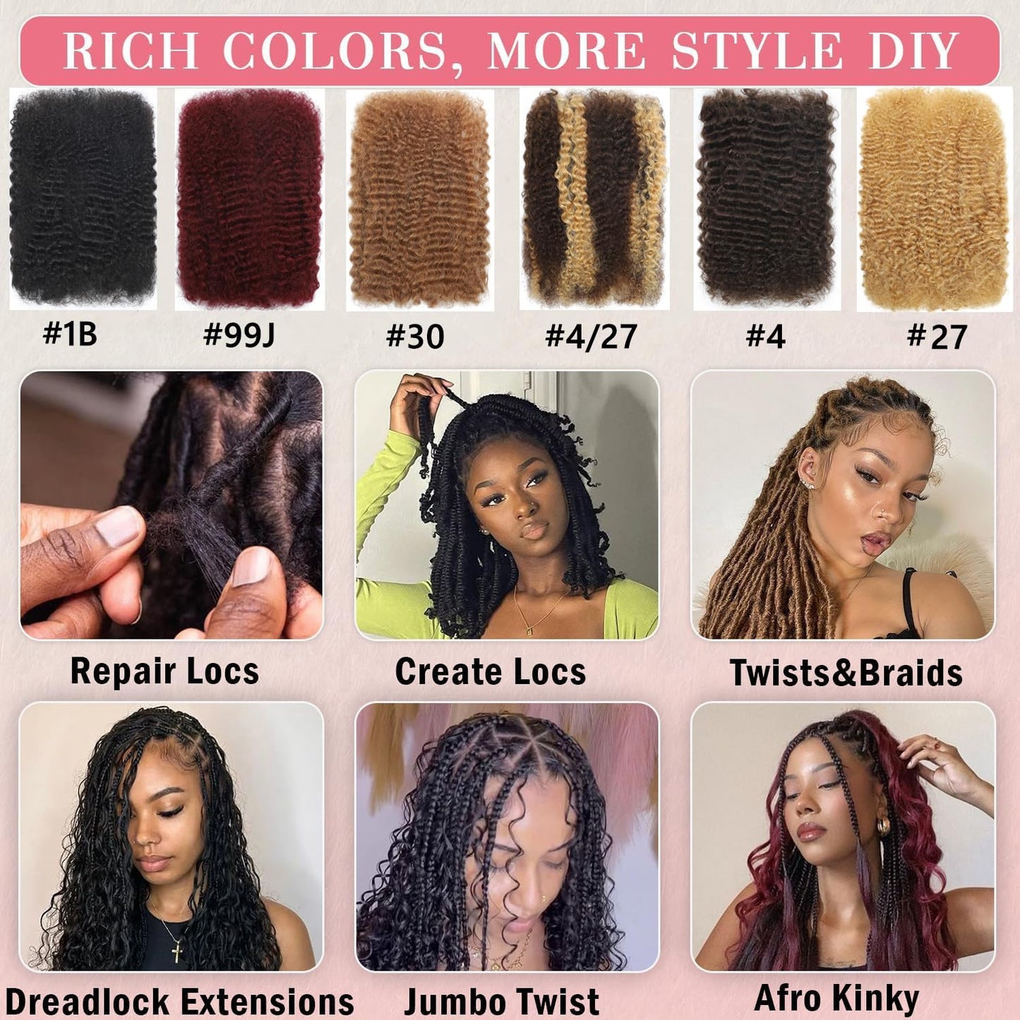 Afro Kinkys Bulk Human Hair 100g 10 Inch Chocolate Brown Afro Kinky Curly Human Hair Bulk for Dreadlock Extensions, Micro Locs, Braiding Twists, Braids and Repair Locs 4#