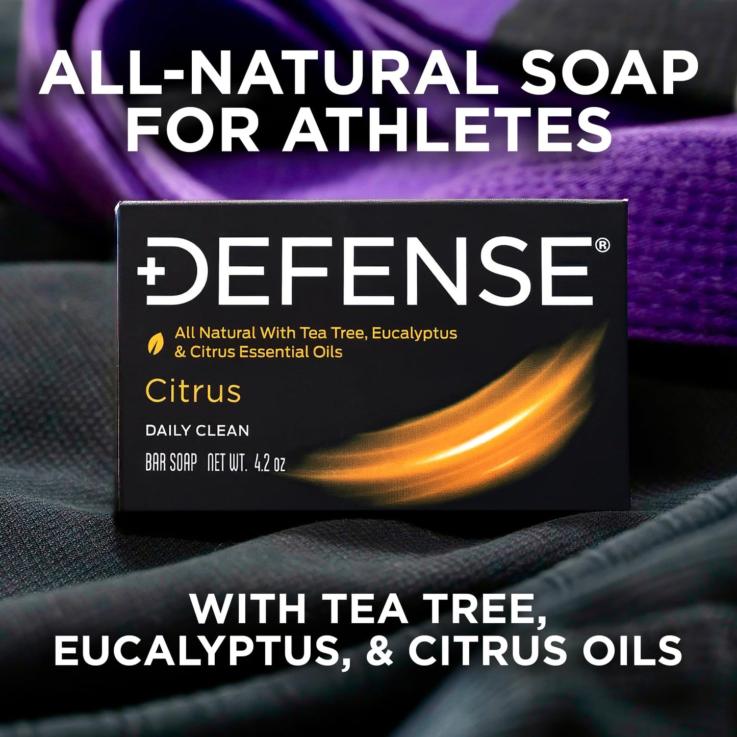 Defense Soap Citrus Bar – All Natural Tea Tree, Eucalyptus & Citrus Essential Oils – Post Workout Hygiene for Athletes, Sports & Active Lifestyles – Washes Away Sweat & Body Odor – 4.2 oz