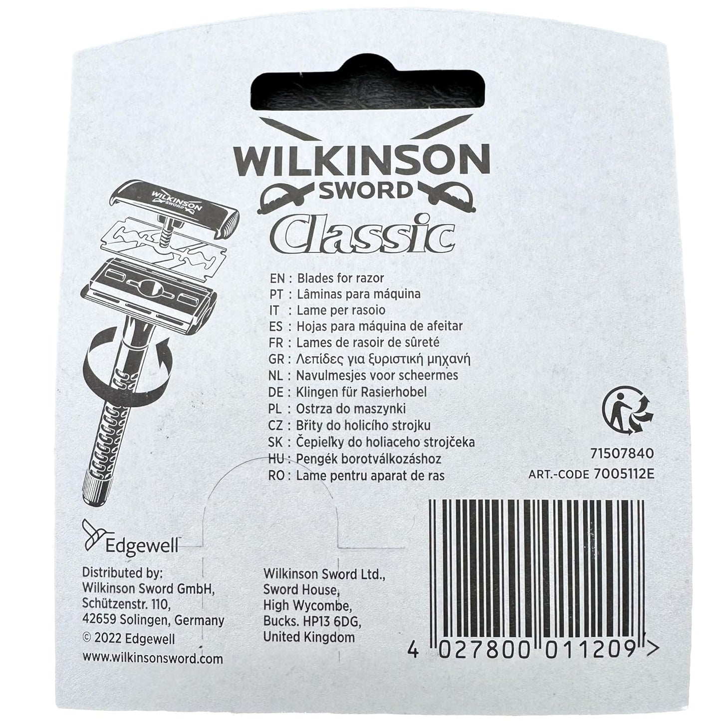 Wilkinson Sword Double Edge Safety Razor Blades - German Stainless Steel for Smooth Shaves | 100 Pack