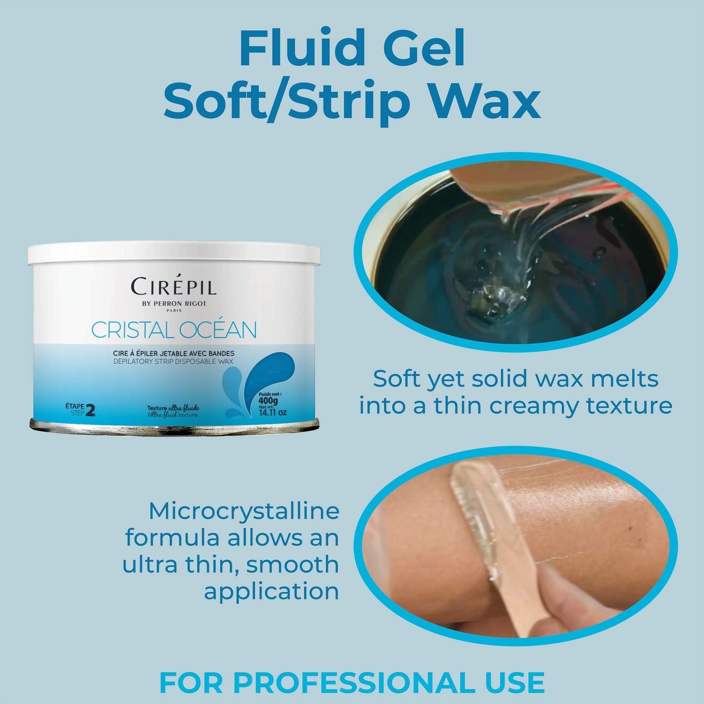 Cirepil - Cristal Ocean - 400g / 14.11 oz Soft Wax Tin - Hypoallergenic, Rosin-Free Strip Wax for Sensitive Skin - Unscented Professional Hair Removal Refill for Legs, Arms, and Back