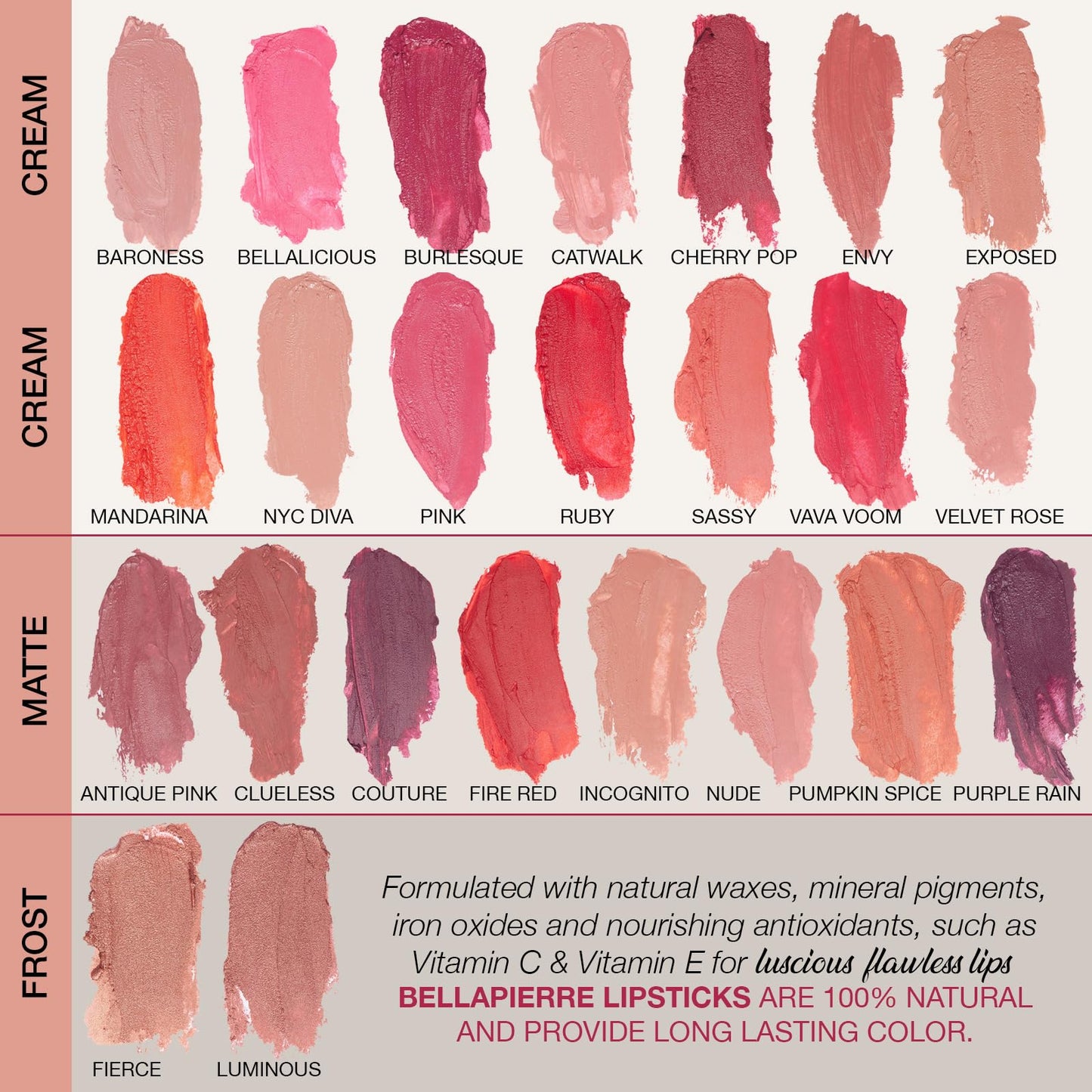 bellapierre Matte Lipstick – Long-Lasting Mineral Lip Color with Vitamins C & E, Nourishing Formula, Natural Matte Finish, Clean, Paraben-Free, Cruelty-Free – 0.12 oz – Antique Pink
