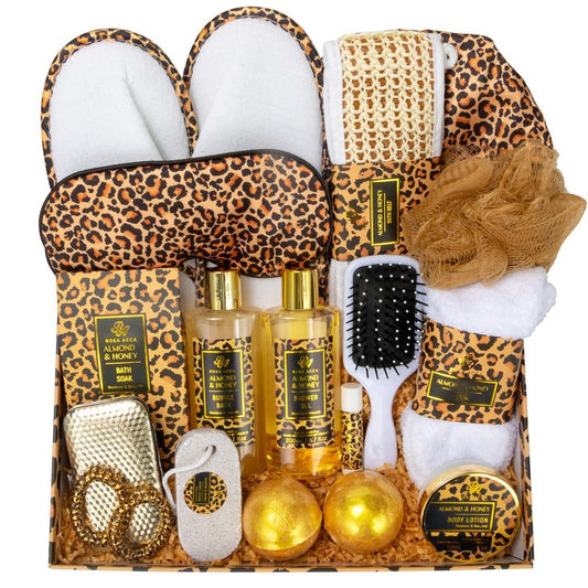 Gifts for Women, Birthday Gift for Women, 33 Pcs XXL Leopard Bath and Body Gifts Basket for Mom & Wife, Hydrating Skin Care Set, Home Spa Self Care Gifts Set, Christmas, Anniversary, Valentines