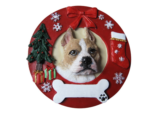 E&S Pets Pit Bull Fawn and White Personalized Christmas Ornament