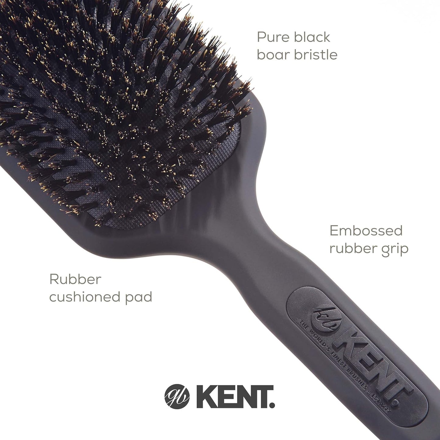 Kent AH13G Airhedz Pro Pure Bristle Paddle Brush - Medium Grey Detangler for Curly, Thick & Wet Hair