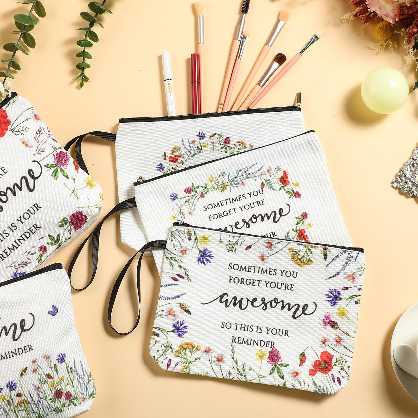 Reginary Makeup Bags Gifts for Women Bulk Inspirational Flower Canva Cosmetic Bag with Zipper You Are Awesome Thank You Gift for Nurse Staff Employee Coworker Team Nurse(20 Pcs,Inspirational)