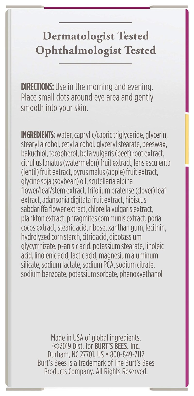 Burt's Bees Renewal Smoothing Eye Cream, Firming Eye Cream, Hibiscus 0.58 Ounce
