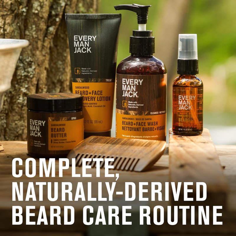 Every Man Jack Beard Essentials Gift Set - Complete 5-Piece Routine | Sandalwood Scented Beard Care Kit