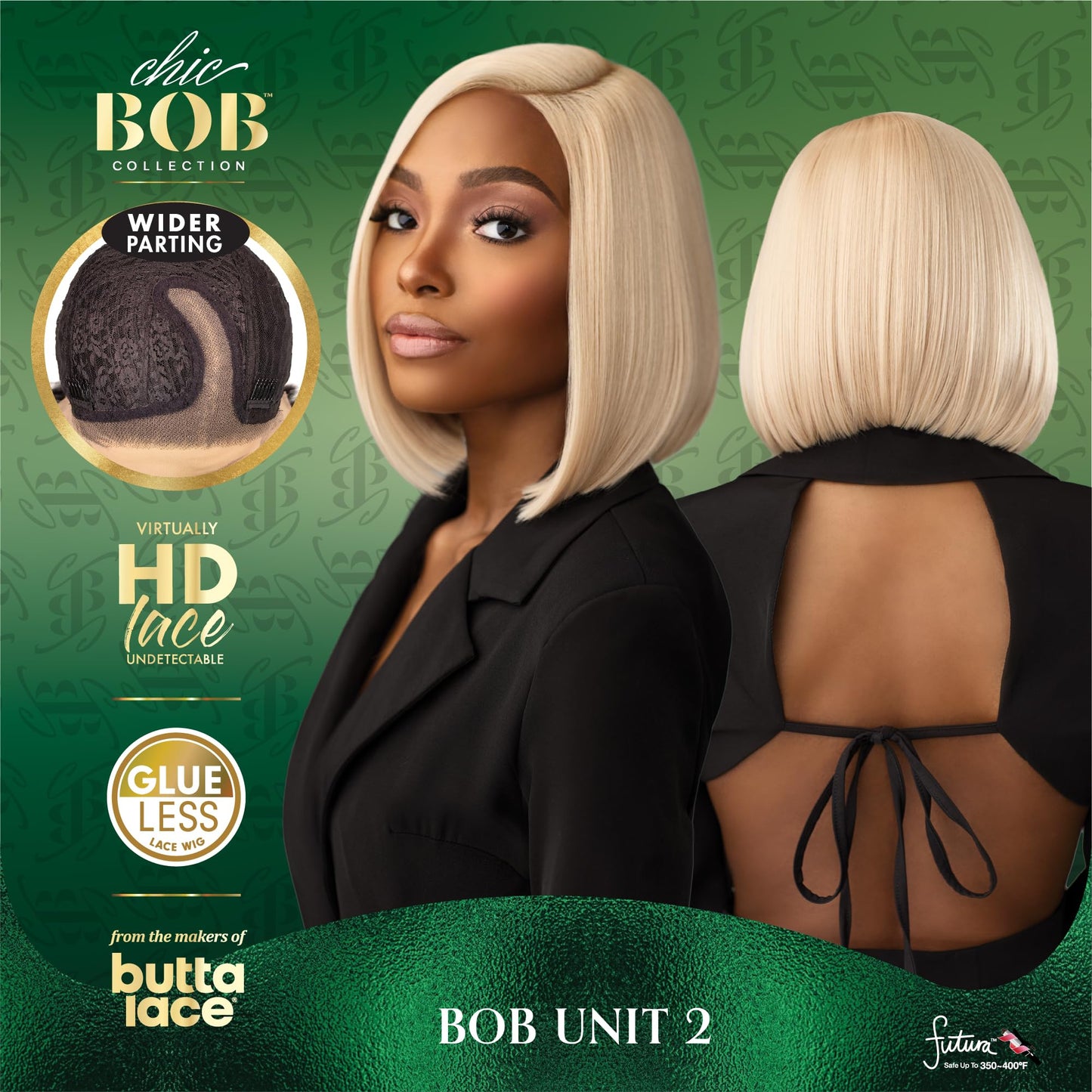 Sensationnel Chicbob Lace Frontwig - Bob Unit 2 Face Framing Glueless Wig Wide 5 Inch Deep Part Synthetic Preplucked Hairline (ICYBLONDE)