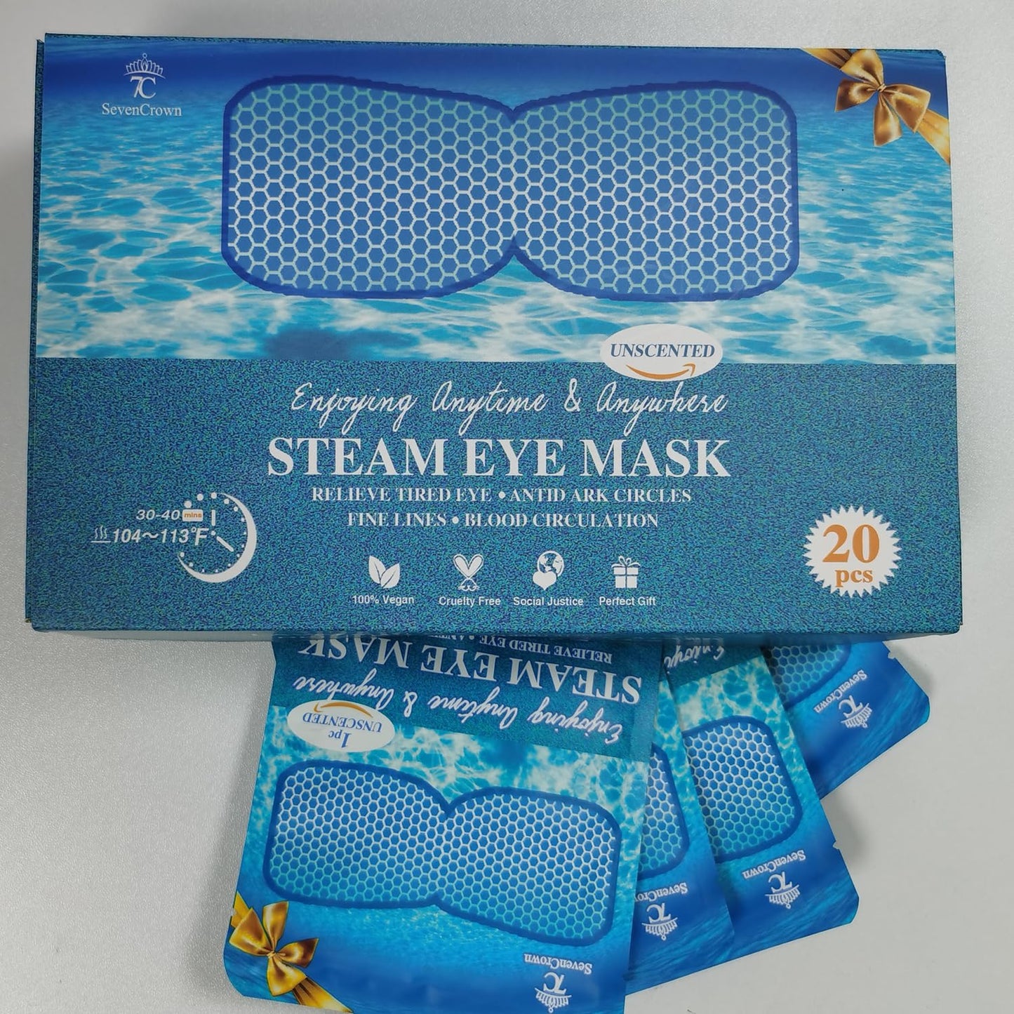 20 Packs Green Tea Scented Steam Eye Mask, Heated Eye Compress for Dry Eyes, Self Heating Eye Masks for Sleep, Spa, Travel Essentials, Relaxation Gift for Women & Men Stocking Stuffers