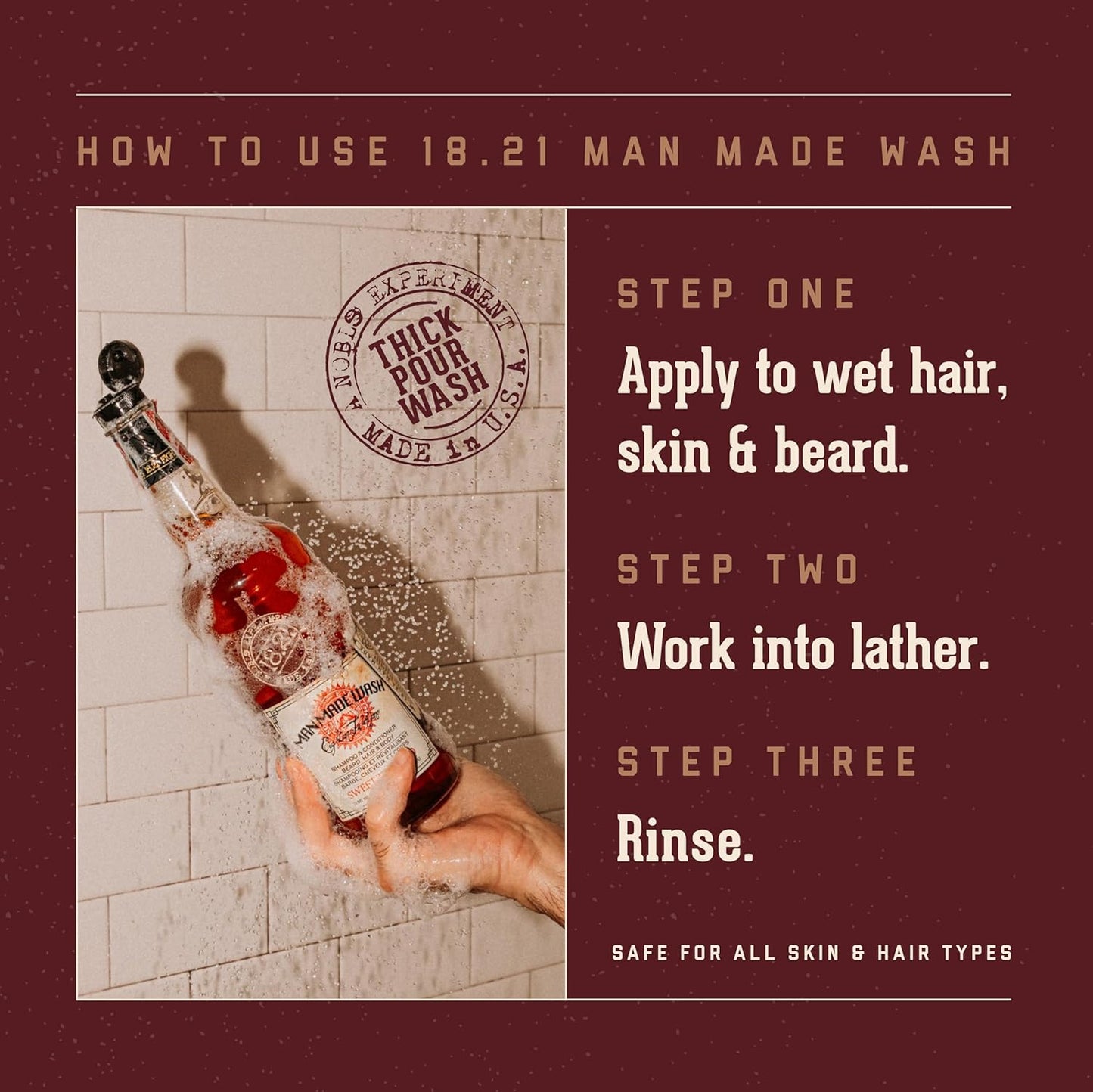 18.21 Man Made 3-in-1 Body Wash, Shampoo & Conditioner for Men - Strengthens & Moisturizes All Hair & Skin Types | 18oz