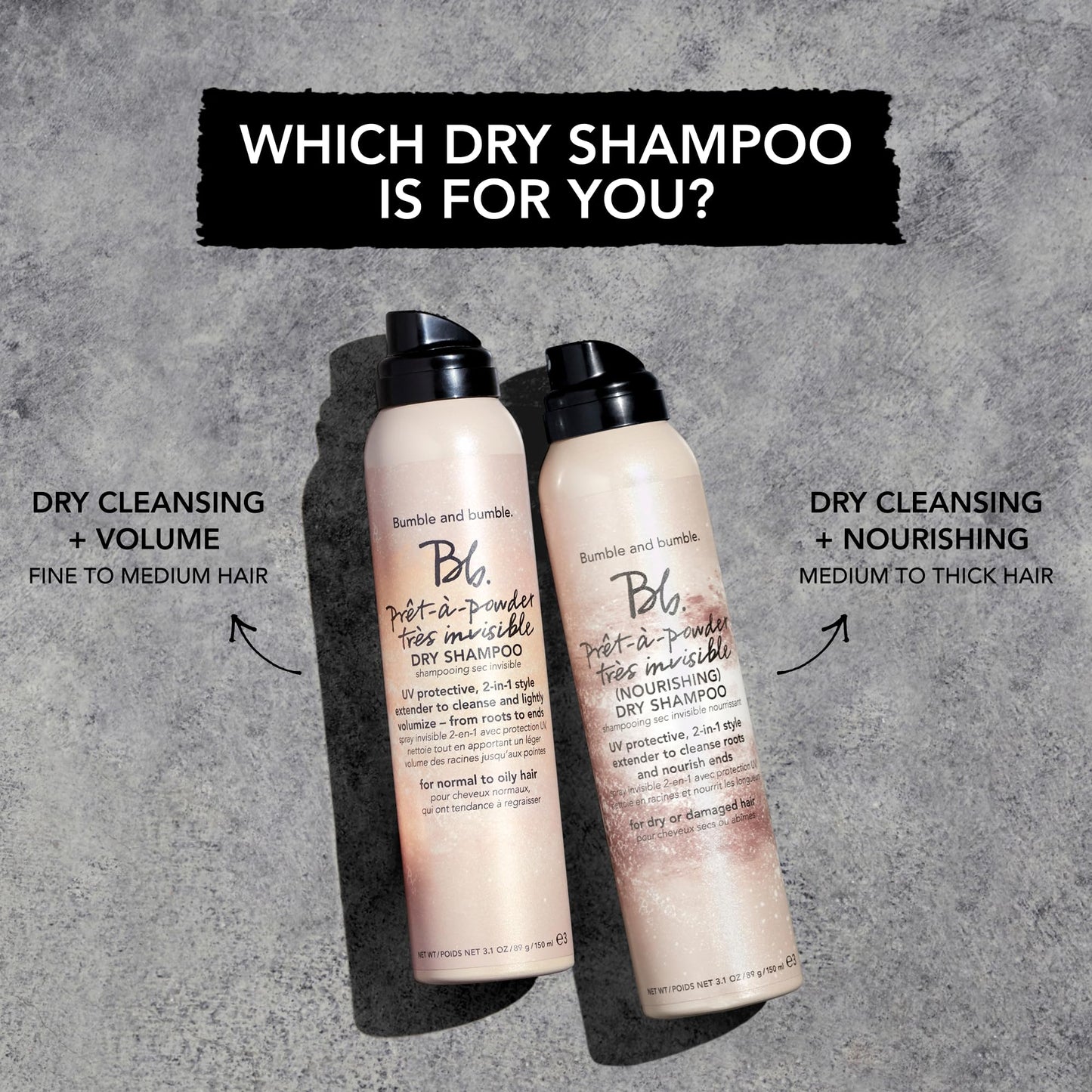 Bumble and bumble. Prêt-à-powder Très Invisible Volumizing Dry Shampoo | Lightly Volumizing, UV Protective + Absorbs Oil | Style Extender | For Fine to Medium Wavy, Straight Hair Types, 3.1 Ounce