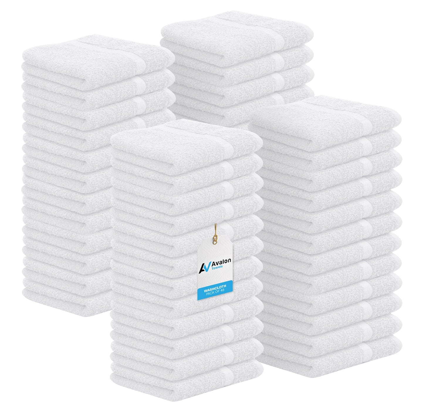 Avalon Towels Wash Cloths for Showering 48 Pack 100% Cotton White Washcloths Bulk 12x12 Wash Rags, Facial Towel, Face Towels for Body, Bath Washcloth, Fingertip Towel