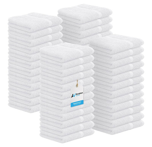 Avalon Towels Wash Cloths for Showering 48 Pack 100% Cotton White Washcloths Bulk 12x12 Wash Rags, Facial Towel, Face Towels for Body, Bath Washcloth, Fingertip Towel