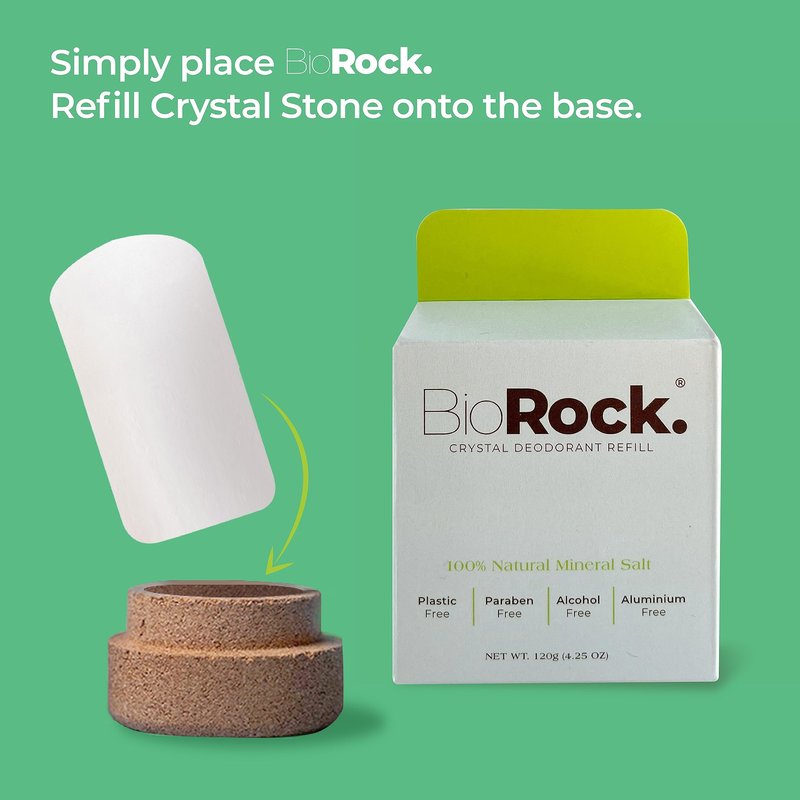 Biorock Crystal Natural Deodorant Refill * 2 Packs - Unscented Plastic & Aluminum Free Salt Stick Deodorant for Women & Men Eco-Friendly, Sustainable, Zero Waste 4.25 oz * 2