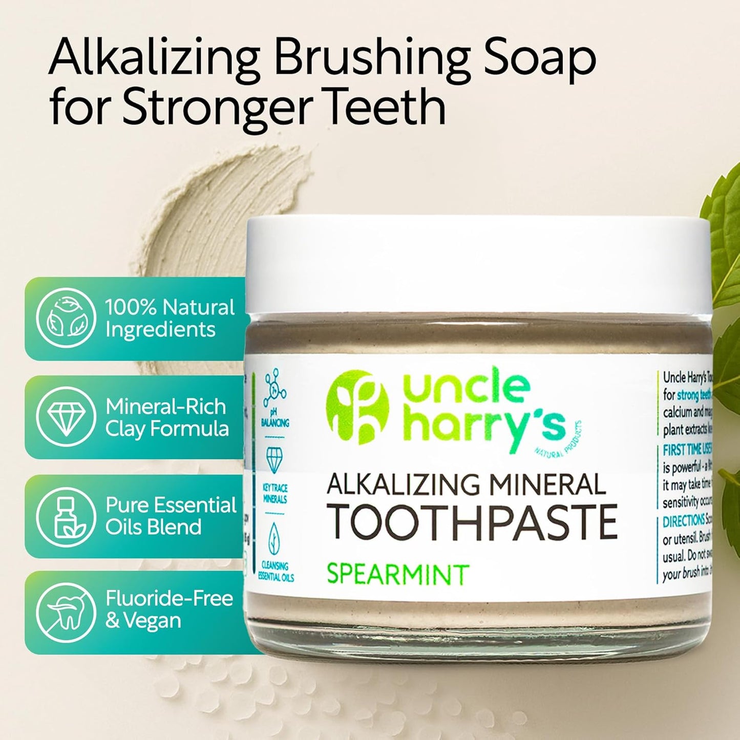 Spearmint Remineralizing Toothpaste - Natural Whitening & Breath Freshening | Vegan, Fluoride-Free (2 Pack)