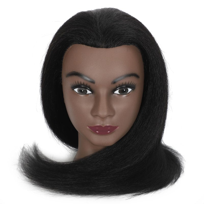 Lamcestyr Mannequin Head with Long Black Hair, Clamp Stand and DIY Hair Styling Set for Braiding Hair Styling (2#, 16 inches)