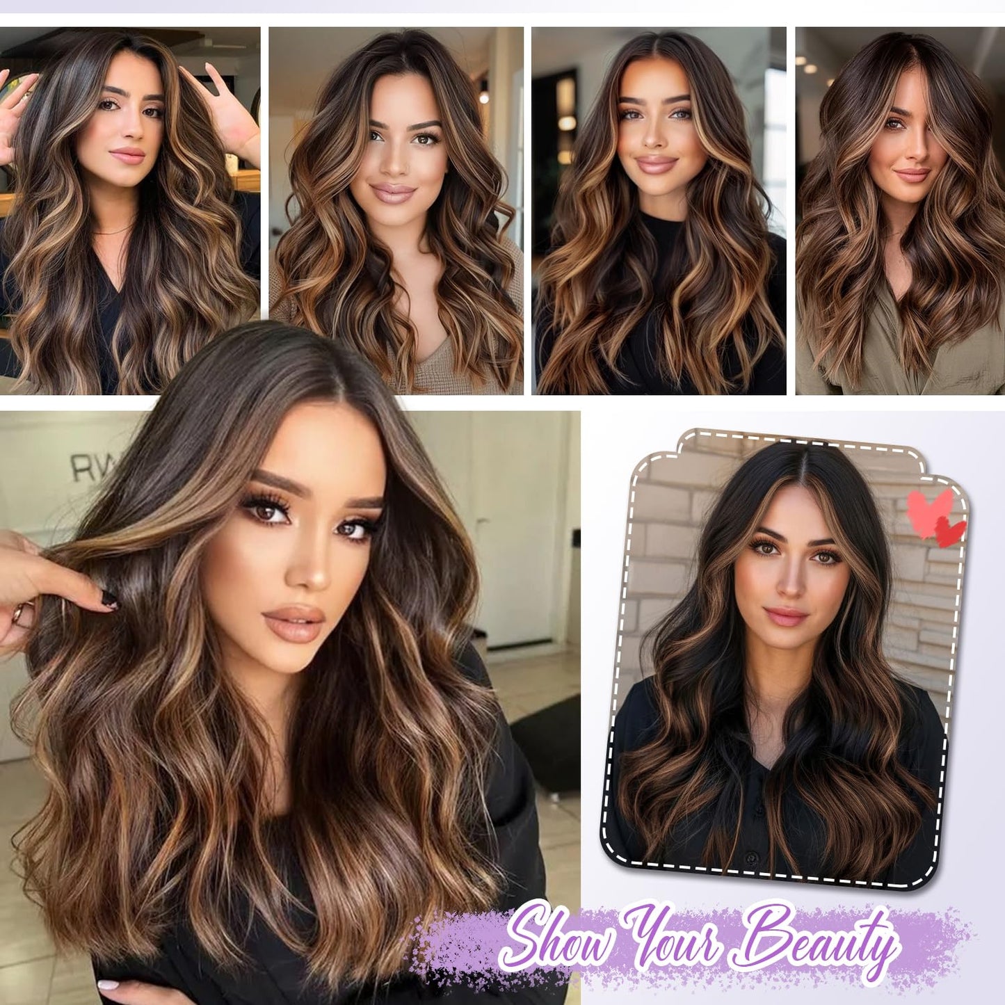 Brown Short Wavy Wigs for Women Middle Part Lace Natural Hairline Wig
