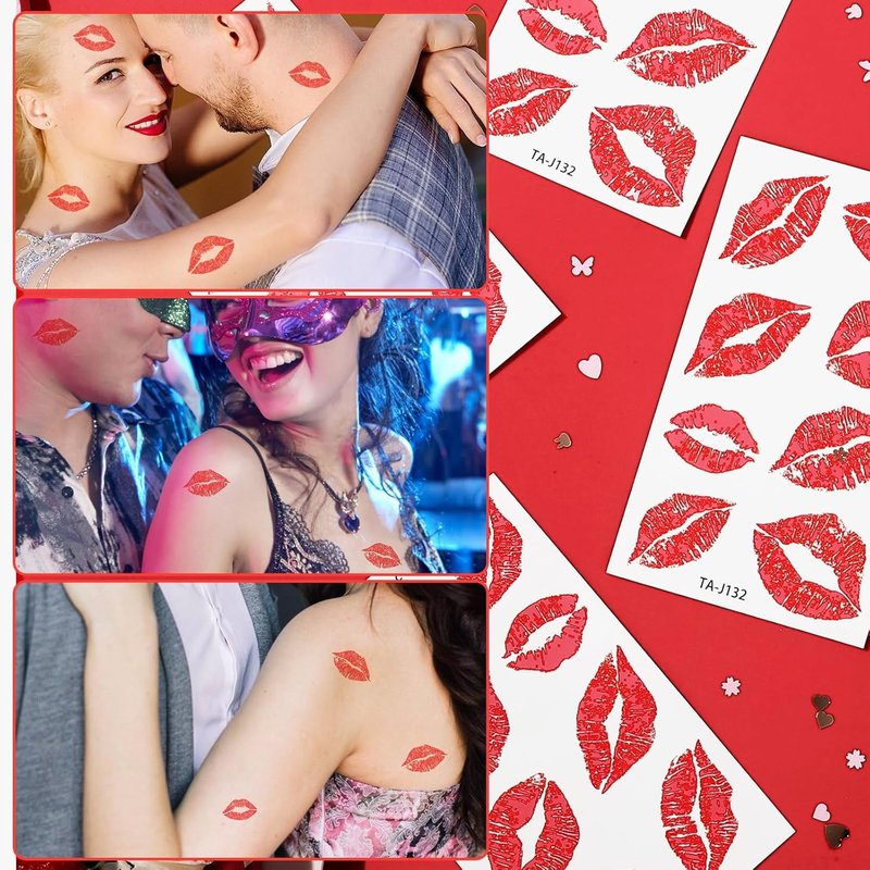 Red Lips Temporary Tattoo Stickers - 320 Pcs | Halloween Kiss Design for Adult Women Party Decor