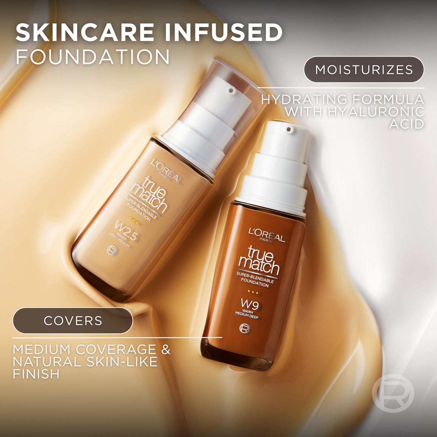 L'Oreal Paris True Match Super-Blendable Foundation, Medium Coverage Liquid Foundation Makeup, C3, Light Medium, 1 Fl Oz