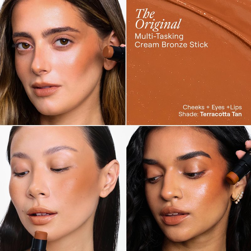 Nudestix Nudies Bronze All Over Matte Bronzing Stick – 3-in-1 Cream Bronzer for Cheeks, Eyes & Lips with Built-In Brush | Natural Contour & Sun-Kissed Glow | Vegan, Long-Wear Makeup (Terracotta Tan)
