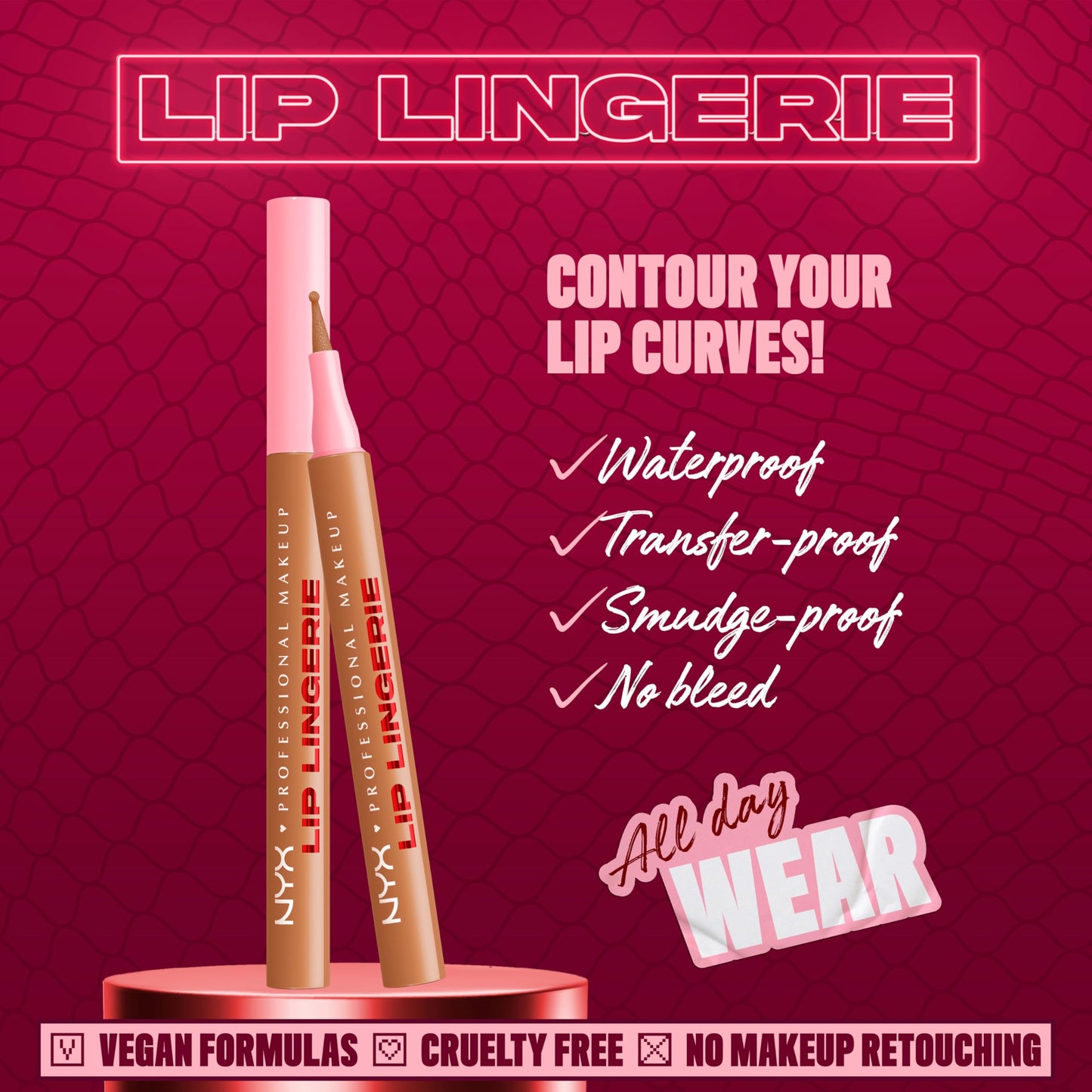 NYX PROFESSIONAL MAKEUP Lip Lingerie Liner Stain, Seamless Make Up with All-Day Color, Waterproof Lip Stain Finish - Tease U Later (Cool Nude)