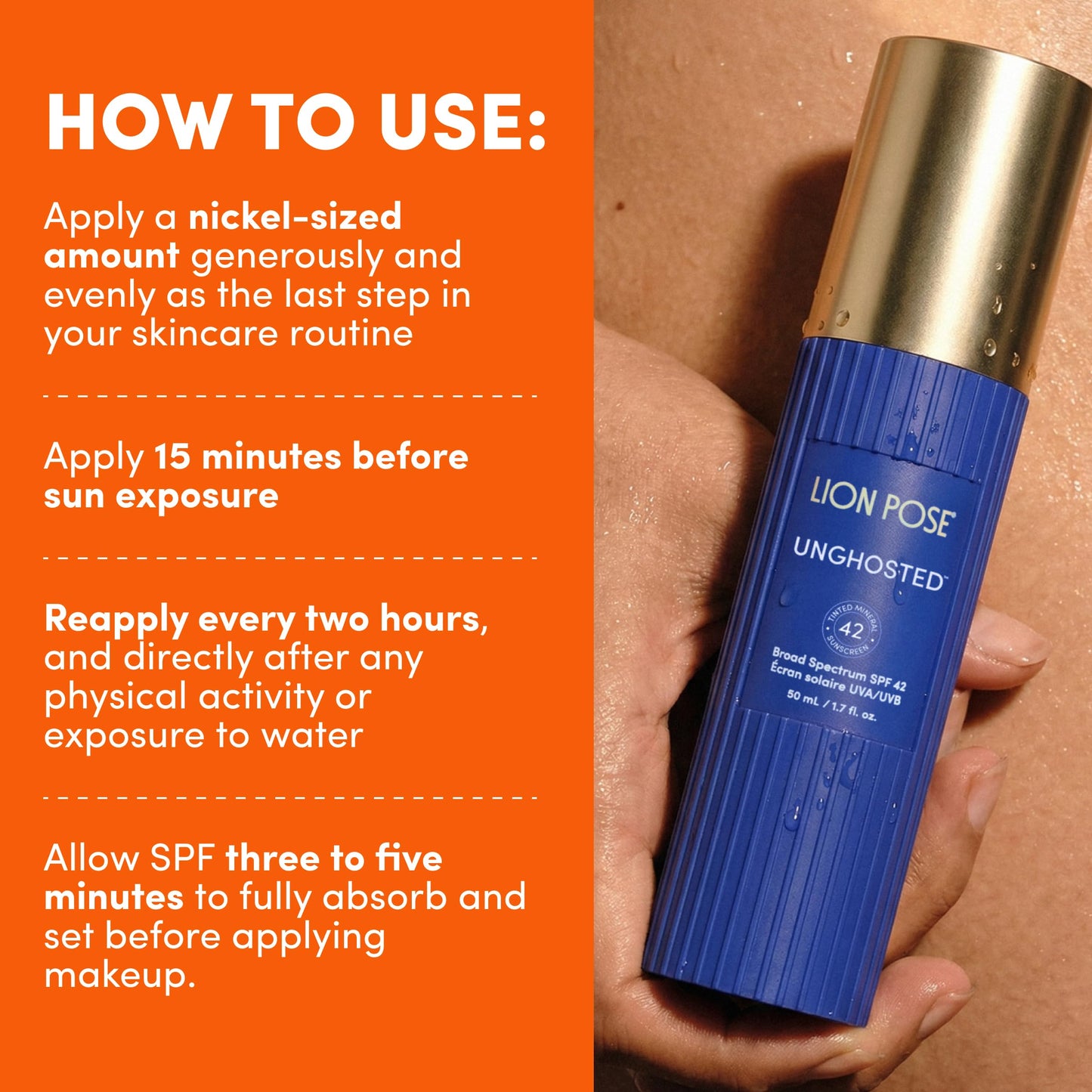 Lion Pose Tinted Mineral Sunscreen SPF 42, Reef Safe Face & Body Lotion