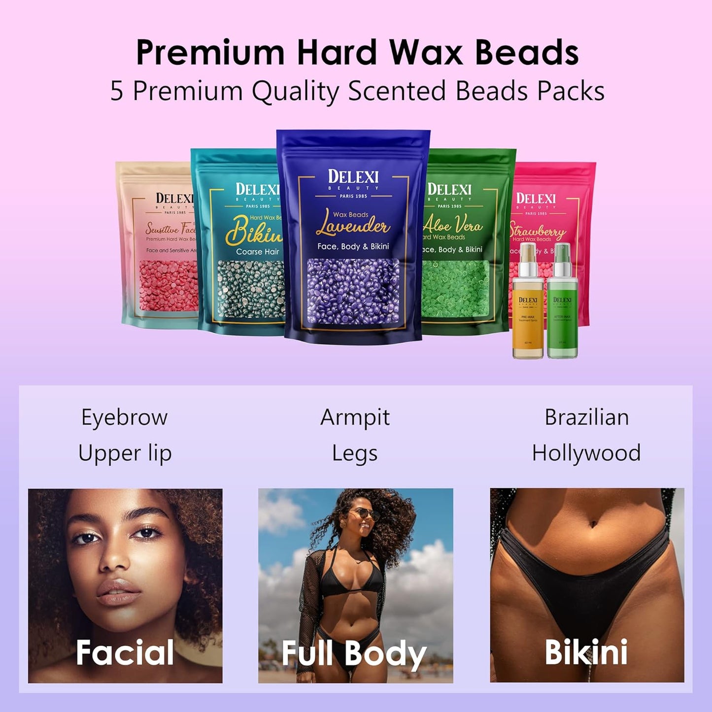 Premium Waxing Kit - Painless Hard Wax Beads & Smart-Heat Warmer for Coarse Hair | 41-Piece Set for Brazilian, Bikini & Face