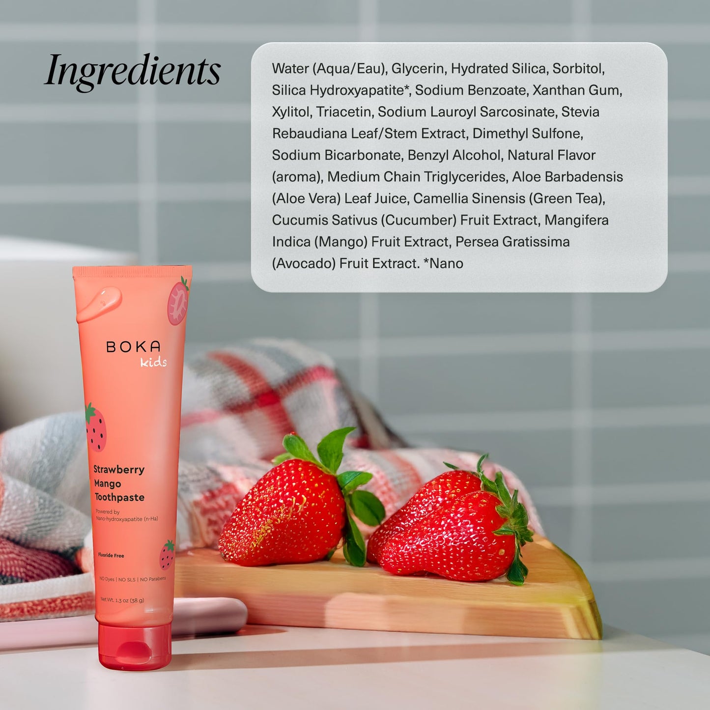 Boka Fluoride Free Toothpaste Nano Hydroxyapatite Toothpaste - Strawberry Mango Flavor, 1.3 oz 2pk