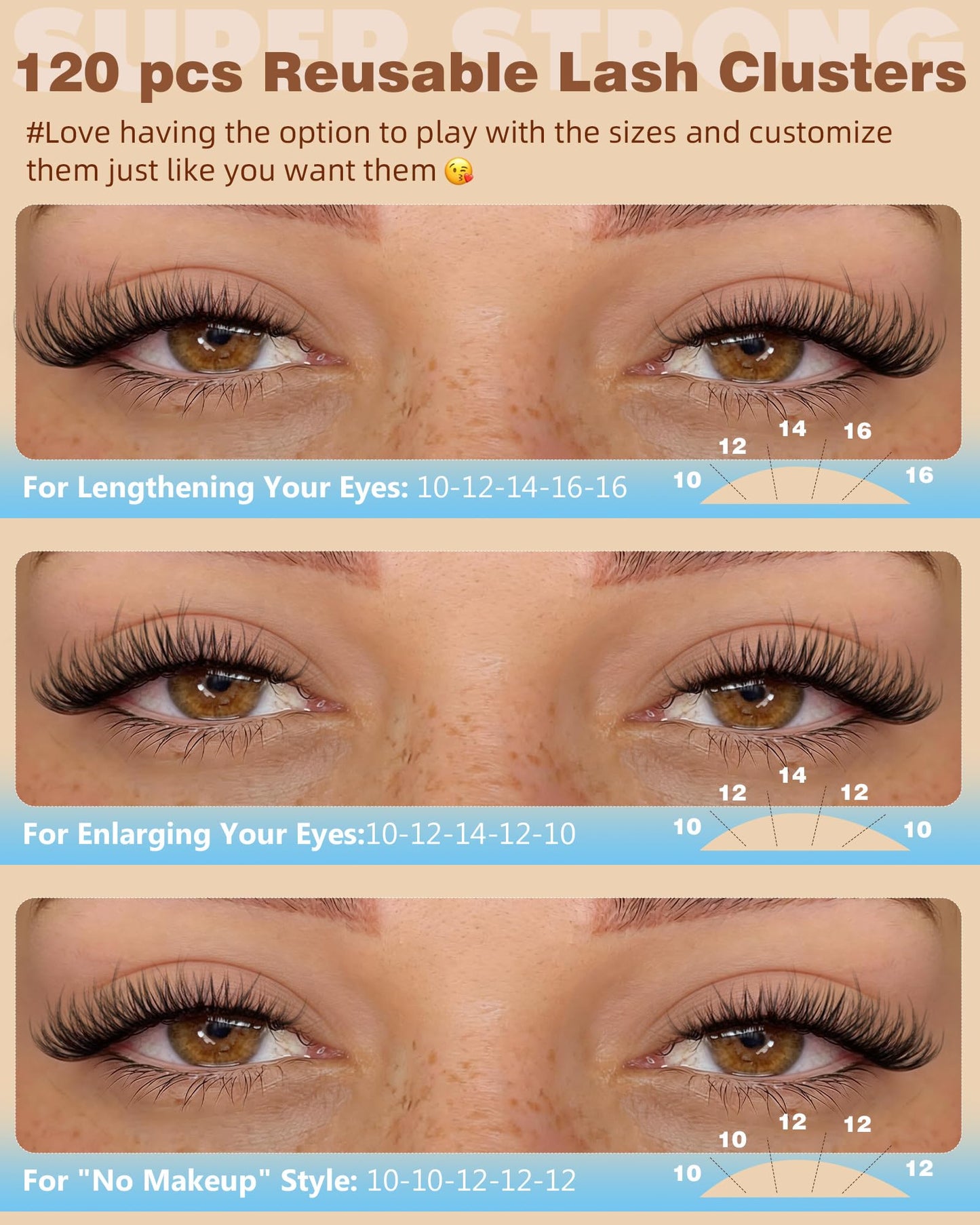 EYDEVRO Natural Self Adhesive Eyelashes Wispy Self Adhesive Lash Clusters No Glue Needed Eyelash Clusters Pre-glued Individual Lashes Up-graded 3.0 Self Adheisive Strip Strong Hold for 48+ Hours
