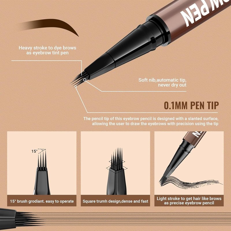iMethod Eyebrow Pen - 2-in-1 Dual-Ended Microblading Pencil for Women | Long-Lasting Waterproof Dark Brown