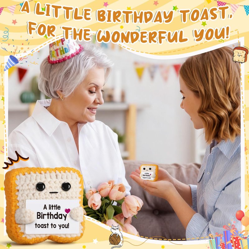 Ovrrcame A Little Birthday Toast to You - Funny Happy Birthday Gifts for Women, Men, Mom, Dad, Sister, Best Friend - Unique Birthday Decorations Crochet Toast Gift Card for Her/Him Ideas, Fathers Day