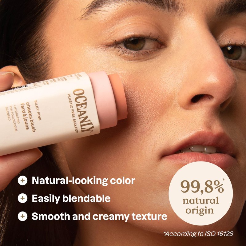 ATTITUDE Oceanly Plastic-Free Lightweight Blush Stick, Titanium Dioxide-Free, EWG Verified, Vegan & Cruelty-free Makeup, Silky Pink, 0.3 Ounces