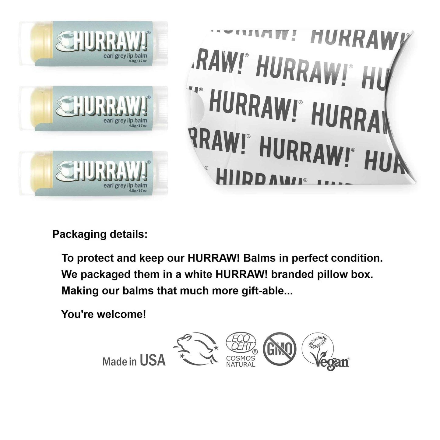 Hurraw! Earl Grey Lip Balm, 3 Pack: Organic, Certified Vegan, Cruelty and Gluten Free. Non-GMO, 100% Natural Ingredients. Bee, Shea, Soy and Palm Free. Made in USA