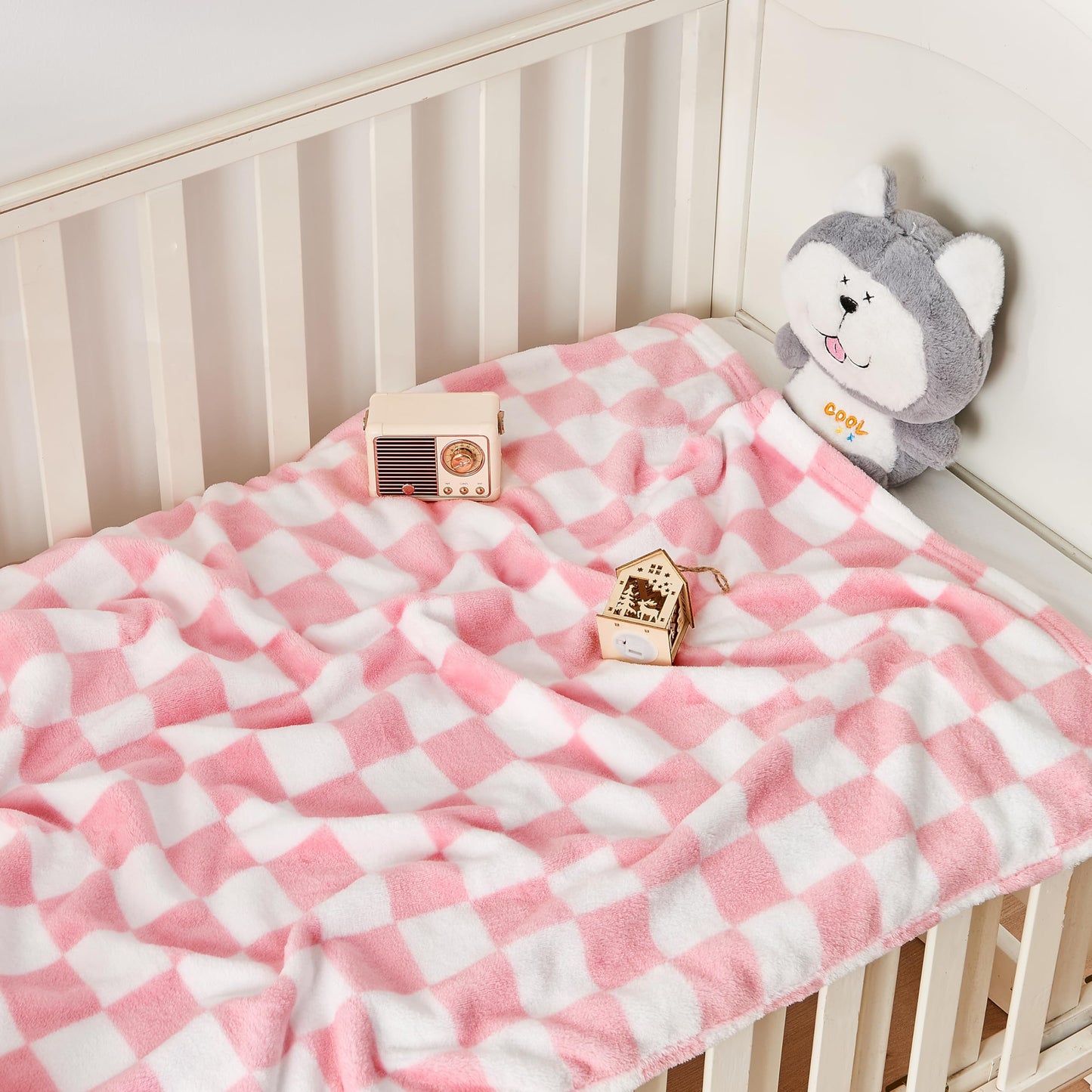 Yurhap Checkered Baby Blanket for Girls Pink Fleece Baby Blankets for Girls Boys, Warmer Comfort Lightweight Bed Blanket for Toddlers Infants or Newborn, 30''x40'', Pink