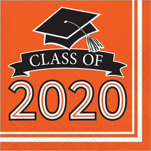 Creative Converting Class of 2020 Orange Grad Napkins, 6.5"