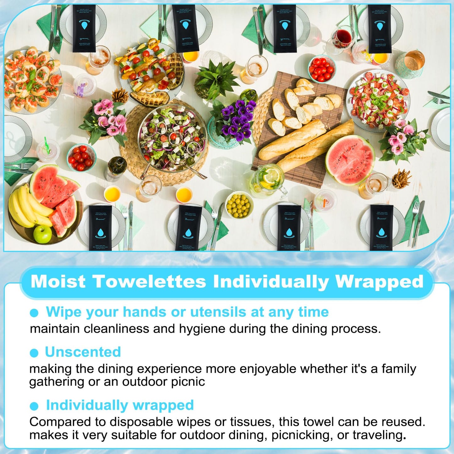 Moist Cotton Towel Bulk Moist Towelettes Individually Wrapped 8.7" x 8.7",White Towel Services,Refreshment Pre Moistened Towels for Travel Sport Party Spa Dentist (1 Count (Pack of 50), Unscented)
