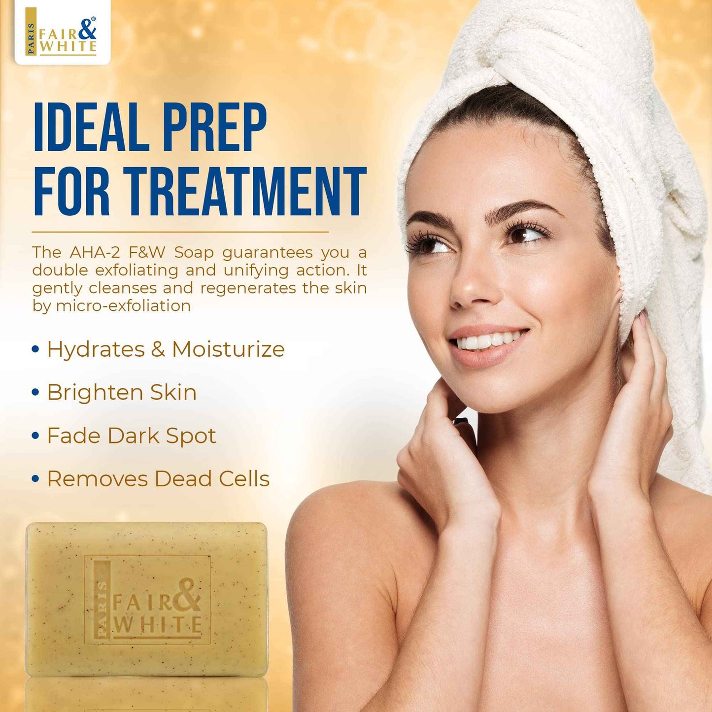 FAIR & WHITE Original AHA Exfoliating Soap - 200g / 7oz – Skin Brightening Soap, Lactic Acid Bar, Fade Dark Spots on: Face, Knees, Body & Armpits