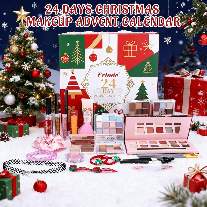Erinde Makeup Advent Calendar 2025, 24 Days Christmas Gift Makeup Set for Teen Girls & Women, 2025 Xmas Holiday Countdown Calendar Beauty & Cosmetics Holiday Surprise Make Up Gift Kits for Women