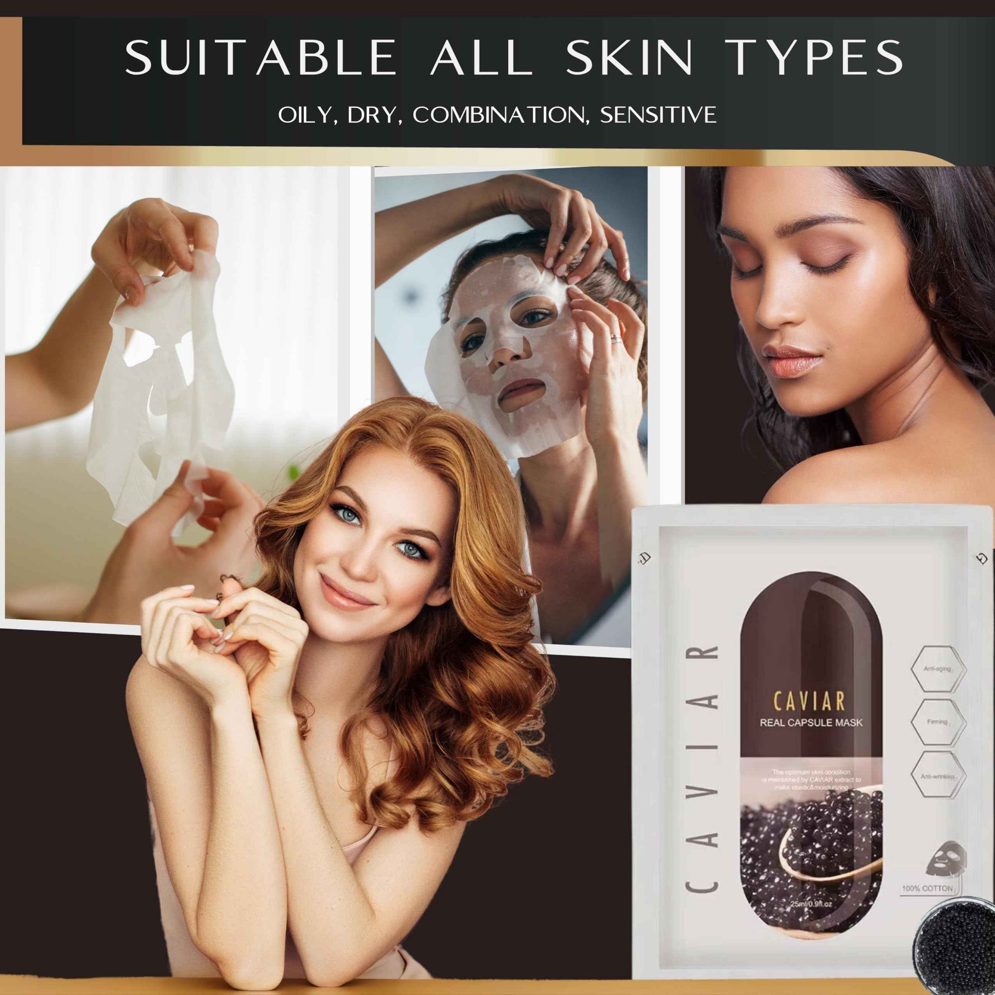 Korean Facial Sheet Masks - Unscented Caviar Essence Spa Masks Packed w/Omega-3s - Nourish, Revitalize & Hydrate Your Skin - Suitable for All Skin Types (Qty 16)