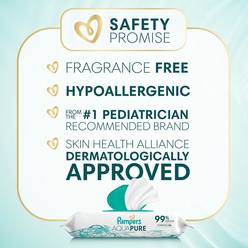 Pampers Aqua Pure Baby Wipes, 99% Water, Fragrance Free, Unscented, Water Based, Multi-Use, 896 Wipes Total (16X Flip-Top Packs) [Packaging May Vary]
