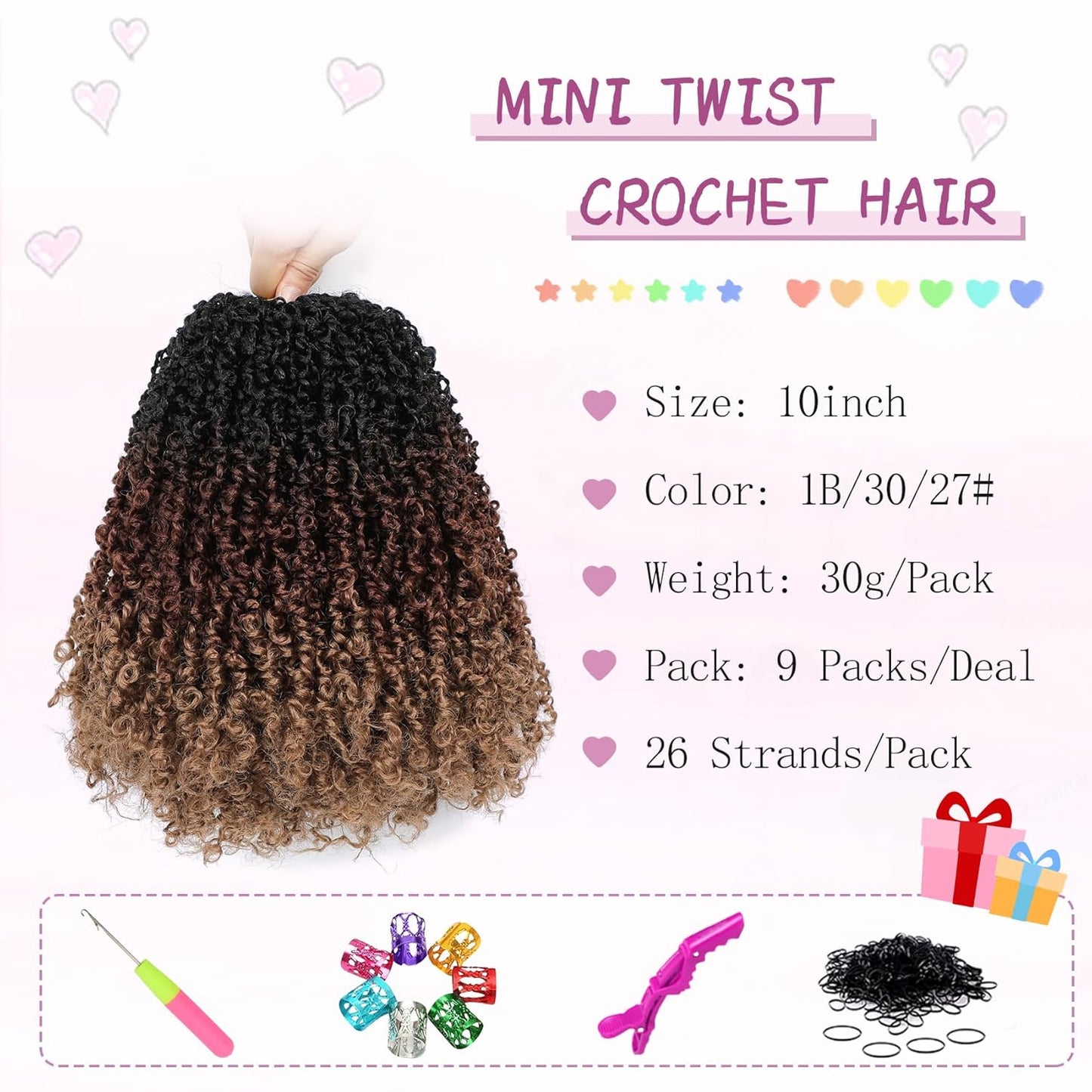 Yanky Mini Twist Crochet Hair - 10 Inch Passion Twist for Black Women | Pre-Twisted with Curly Ends (1B/30/27#)