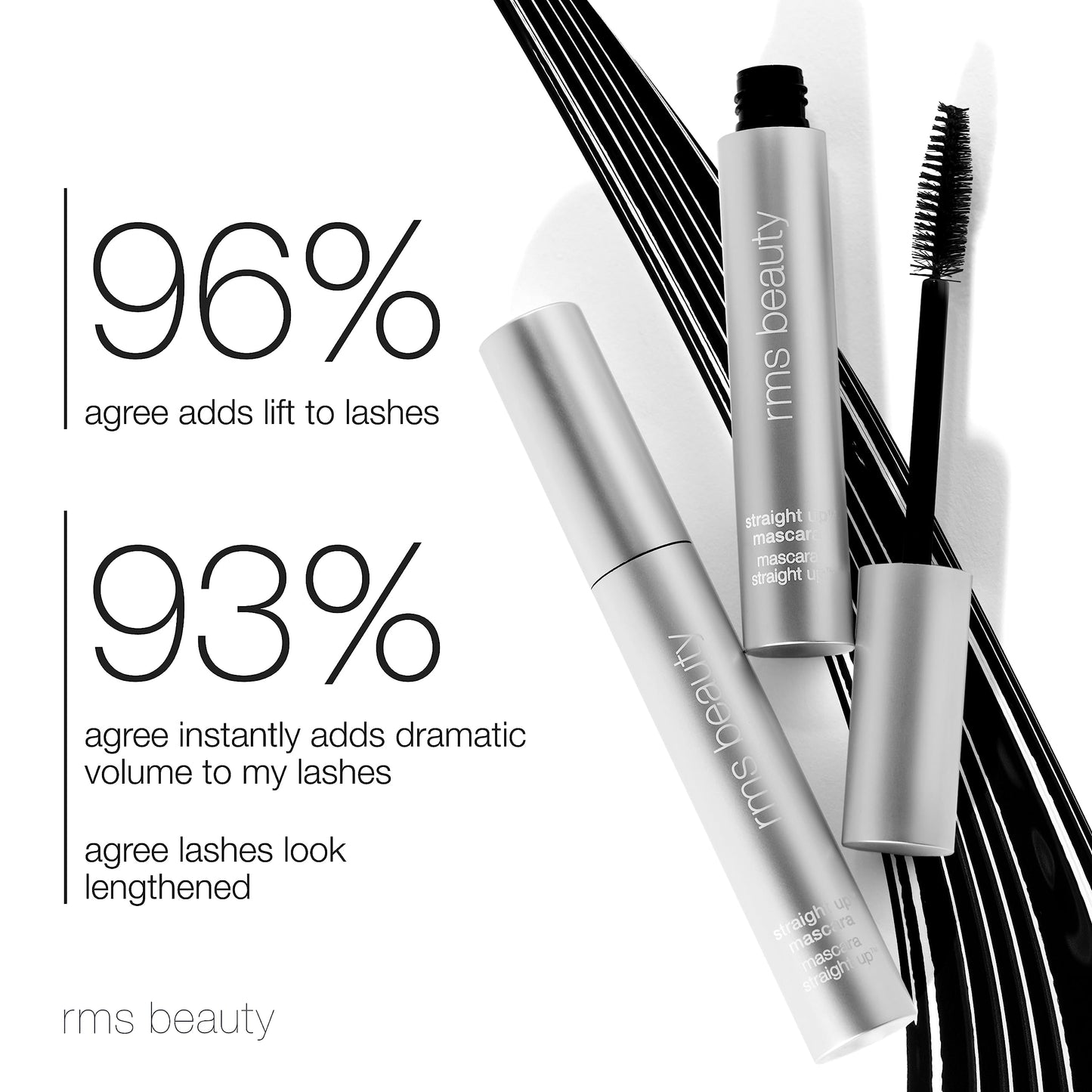 RMS Beauty Straight Up Volumizing Peptide Mascara - Clean HD Black Mascara for Length & Lift - Smudge-Free Strengthening Formula - 0.34 fl oz