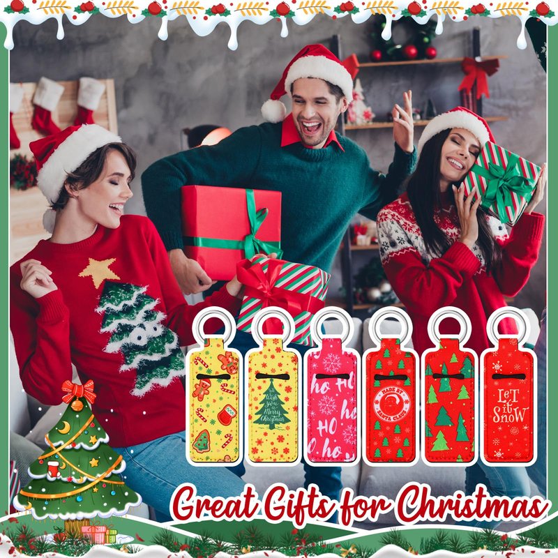 Swiffen 50 Pcs Christmas Lip Balm Holders Bulk Christmas Lipstick Lip Gloss Holder Keychain Xmas Stocking Stuffers Gift Women(Classic)