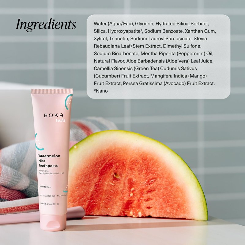 Boka Fluoride Free Toothpaste Nano Hydroxyapatite Toothpaste - Watermelon Mint Flavor, 1.3 oz 2pk